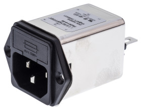 Gniazdo zasilające IEC z filtrem przeciwzakłóceniowym1 6A IEC/EN 60939 Schaffner Montaż na panelu 5 x 20mm