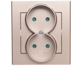 SONATA Gniazdo podwójne b/u z przesłonami szampański złoty GP-2RP/39