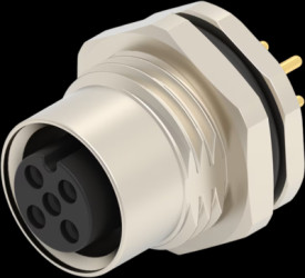 Panel socket, M12, 5 pole, solder connection, screw locking, straight, T4141012051-000