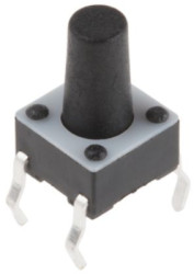 Short-stroke pushbutton, 1 Form A (N/O), 50 mA/24 VDC, unlit , actuator (black, L 5.9 mm), 1.56 N, THT, 1-1825910-4
