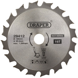 Draper 29412 TCT Multi-Purpose Circular Saw Blade, 185 x 25.4mm, 16T