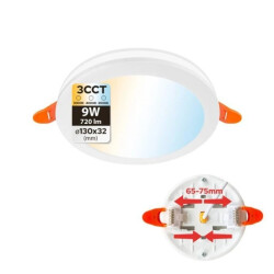 Oprawa podtynkowa downlight LED, 9W, 720lm, IP20, 3CCT, okrągła, biała, PAULA HOROZ