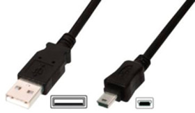 USB 2.0 adapter cable, USB plug type A to mini USB plug type B, 1 m, black, AK-300108-010-S