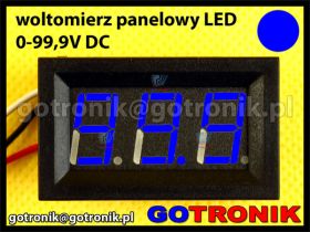 Woltomierz panelowy cyfrowy LED 0-99,9V NIEBIESKI obudowa