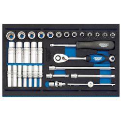 Draper Expert 63532 1/4&quot; Socket Set in 1/4 Drawer EVA Insert Tray (32 Piece)