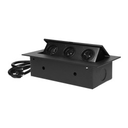 Gniazdo meblowe wpuszczane w blat z płaskim rantem i przewodem 3x2P+Z czarne OR-GM-9037/B