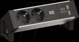 937.111 Tischsteckdose, 2-fach, Typ F, 2 x USB, schwarz