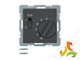 BERKER Q.1/Q.3/Q.7 Regulator temperatury pomieszczenia 24V z wyłącznikiem stykiem zwiernym i diodą LED antracyt aksamit lakierow