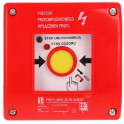 Ręczny przycisk przeciwpożarowego wyłącznika prądu PWP1 (1NO) z certyfikatem CNBOP - 2LED zielony/czerwony 230V