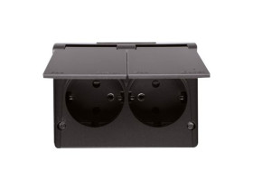 SIMON 54 Gniazdo podwójne z uziemieniem schuko natynkowe bryzgoszczelne IP44 z przesłonami torów prądowych wersja skandynawska z