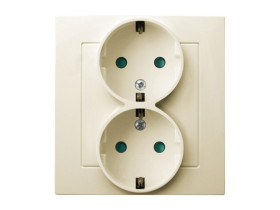 AS Gniazdo podwójne z uziemieniem schuko z ramką z przesłonami ecru GP-2GSP/27 OSPEL