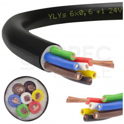 Kabel samochodowy YLYs 6x0,6mm2 + 1x1mm2 czarny 24V zewnętrzny przyczepowy linka Elektrokabel