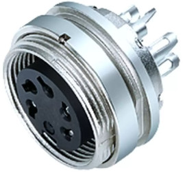 Panel socket, 5 pole, solder connection, screw locking, straight, 09 0316 89 05