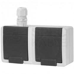 Gniazdo zasilające podwójne natynkowe hermetyczne IP65 szare z klapką 2x [2P+Z] 16A Aquant 2K