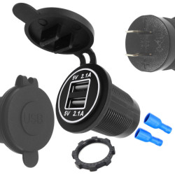 Ładowarka USB 12-24V /5V 4,2A W LED WHITE, montażowa z klapką,