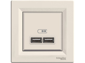 ASFORA Gniazdo ładowarki USB podwójne 2,1A krem z ramką EPH2700223 SCHNEIDER ELECTRIC