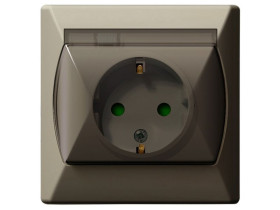 AKCENT Gniazdo hermetyczne z uziemieniem schuko IP-44 z przesłonami torów prądowych wieczko przezroczyste beżowy GPH-1ASP/01/d O