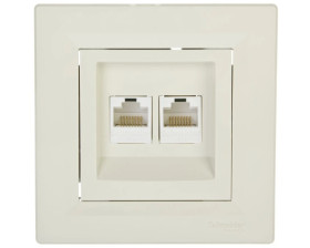 Gniazdo komputerowe Asfora podwójne 2xRJ45 kat.5e kremowe z ramką EPH4400123