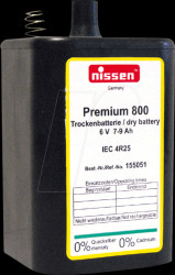 155051 Monobloc battery Nissen PREMIUM 800, 6 V, 9 Ah