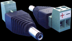 Hollow plug adapter with screw terminals, angled