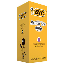 BiC Purple Round Stic Grip Ball Pen (Pack of 40)