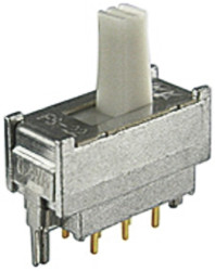 Przełącznik suwakowy, DPDT, montaż PCB, 100 mA przy 28 V AC/DC, -30 → +85°C, NKK Switches