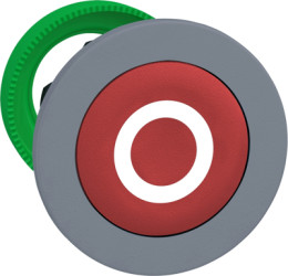 Pushbutton, labeled O, unlit, groping, waistband round, red, front ring light gray, mounting Ø 30.5 mm, ZB5FA432C0
