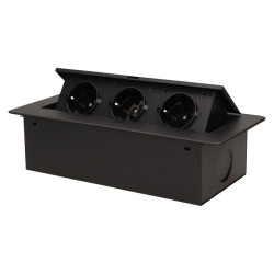 Gniazdo meblowe wpuszczane w blat z płaskim frezowanym rantem. 3x2P+Z. czarne. wersja schuko OR-AE-1336/B(GS)