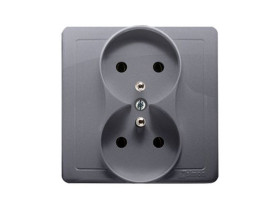 SIMON BASIC Gniazdo podwójne z uziemieniem z ramką srebrny mat BMGZ2/43 KONTAKT SIMON