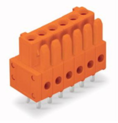 Socket header, 14 pole, pitch 3.81 mm, straight, orange, 734-514