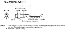 E2A-S08KS02-WP-C2 2M Czujnik indukcyjny, M8x1, NPN/NC, sr=2mm przewód o dł. 2m, dł. obudowy 40mm, czoło zakryte, obudowa ze stal