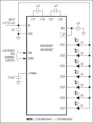 High-Performance Negative Charge Pump for 7 White LEDs in 3mm x 3mm Thin QFN