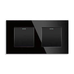 Włącznik światła + włącznik schodowy z ramką szklaną podwójną - czarny - Tawoia Glass