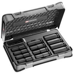 Nasadka udarowe, Stal chromowo-molibdenowa, gniazdo: Długa nasadka udarowa, rozmiar: 10 > 24mm, napęd: Kwadratowy,