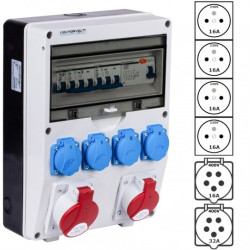 Rozdzielnica budowlana DV-S/FI hermetyczna IP54 Wyposażona + 32A/[5P] + 16A/[5P] + 4x230V/[2P+Z] DOKTORVOLT DV-9918-F