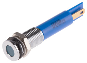 Lampka kontrolna do montażu panelowego 220V ac, niebieska 8mm LED Chrom Faston, oczko lutownicze RS PRO
