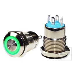 Przełącznik przycisk bistabilny 230V 2A 2-poz 1-tor 1xNO LB12B/G5-24V 12mm RING LED zielony IP65