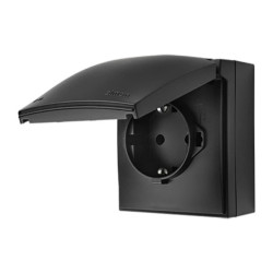 Simon Aquaclick Gniazdo IP44, Schuko, pojedyncze, szybkozłącza, klapka w kolorze czarny ACGSZ1C/49