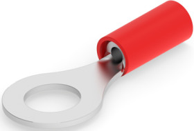 Insulated ring cable lug, 0.3-1.42 mm², AWG 22 to 16, 6.35 mm, M6, red, 2-320571-2