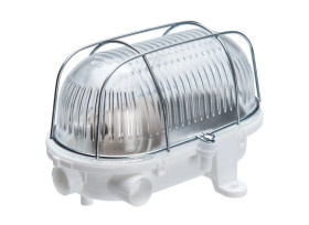 Oprawa kanałowa OVAL-7040T, E27, 60W, biała-polipropylen, klosz przeźroczysty-szkło, IP54, siatka metalowa A1120