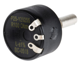 Potencjometr 100Ω typ Obrotowy RS PRO średnica wału 6 mm 1W długość wału 25mm średnica 25.4mm Montaż panelowy