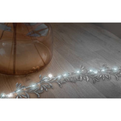 Girlanda ozdobna LED, 3xAA dekoracyjna, srebrne listki, zimna biała