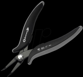 T3892 ESD needle-nose pliers, long &amp; curved, serrated