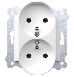 Gniazdo podwójne z uziemieniem (Typ E) i przesłonami torów prądowych 250V 16A Biały 246/01 EXEN