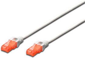 Patch cable, RJ45 plug, straight to RJ45 plug, straight, Cat 6, U/UTP, LSZH, 0.25 m, white, DK-1617-0025/WH