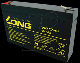 WP 7-6 Maintenance-free rechargeable lead-fleece battery, 7 Ah, 6 V