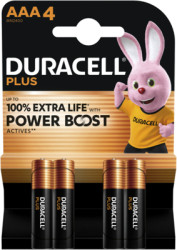 Alkali manganese-battery, 1.5 V, LR03, AAA, round cell, surface contact, DURACELL PLUS POWER BOOST AAA4