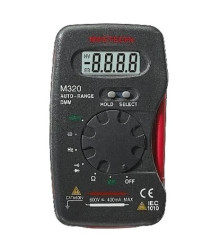 Kieszonkowy multimetr z pomiarem pojemności, ciągłości obwodu i automatyczną zmianą zakresów pomiarowych M-320