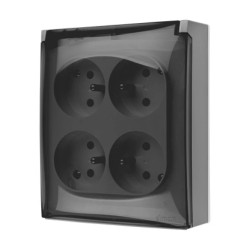 Simon Aquaclick Gniazdo IP44, 4-krotne z uziem., klapka transparentna szary ACGZ4/16A