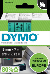 S0720740 DYMO D1 tape, 9 mm, black/green